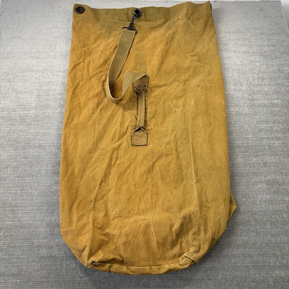 Vintage Military Duffle Bag Canvas Mustard Color Handle 1960's